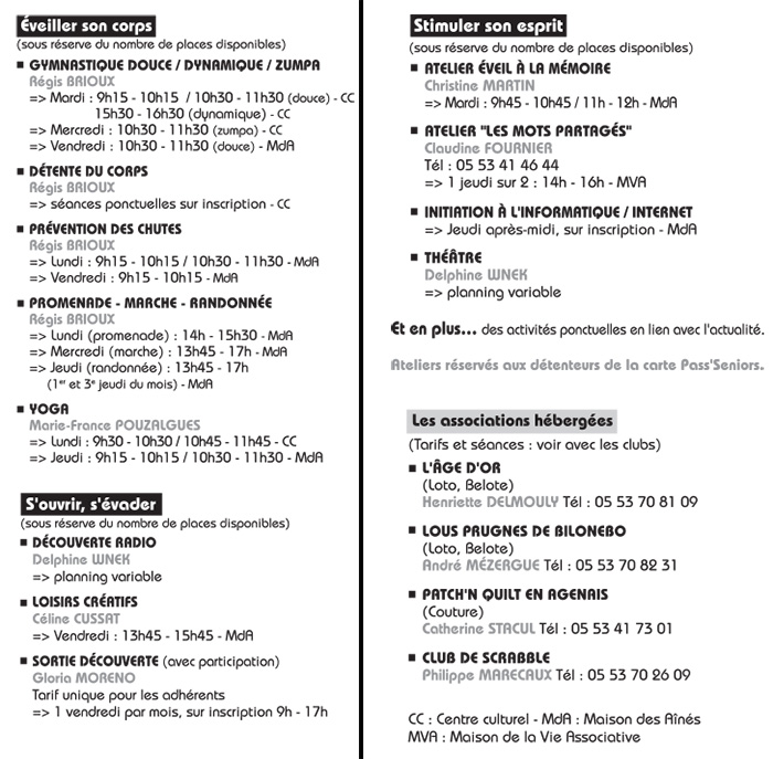 Maison des Ainés de Villeneuve-sur-Lot activités 2016-2017 Maison des Ainés de Villeneuve-sur-Lot activités 2016-2017