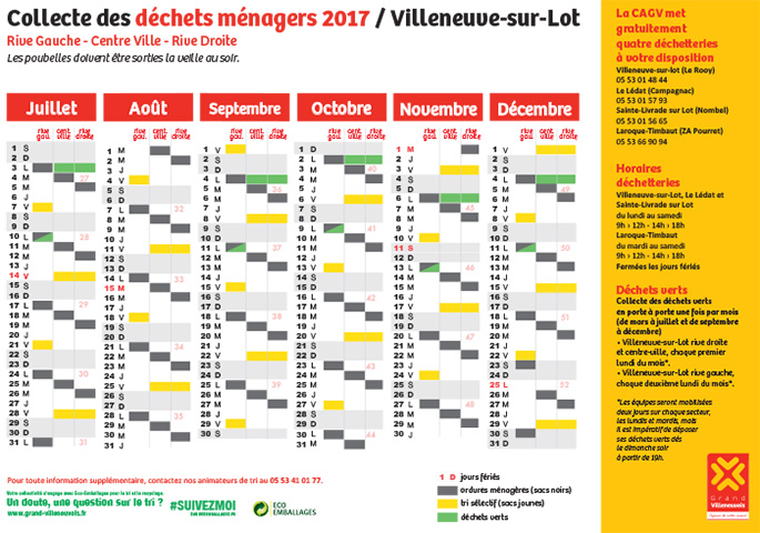 Calendrier 2017 des jours de collecte des OM à Villeneuve Calendrier 2017 des jours de collecte des OM à Villeneuve