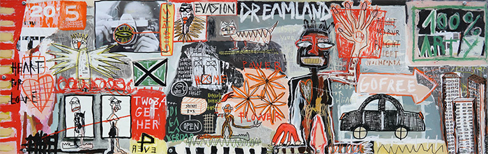 Dreamland. Technique mixte. Peinture acrylique, pastels, feutres sur bois. Châssis métal.   © Fabrice Micheaudeau/Goodluz