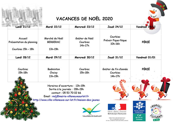 Planning des la maison des jeunes noël 2020 Planning des la maison des jeunes noël 2020