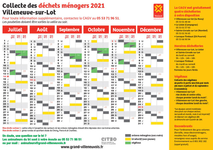 calendrier des jours de collecte à Villeneuve-sur-Lot semestre 2 calendrier des jours de collecte à Villeneuve-sur-Lot semestre 2